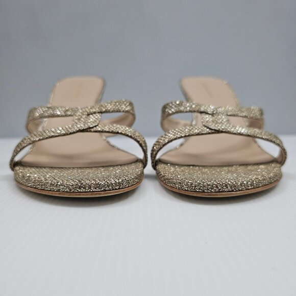 Stuart Weitzman Soiree Shimmer Heels Womens 9.5 Gold Strappy Evening Sandal - Picture 6 of 12